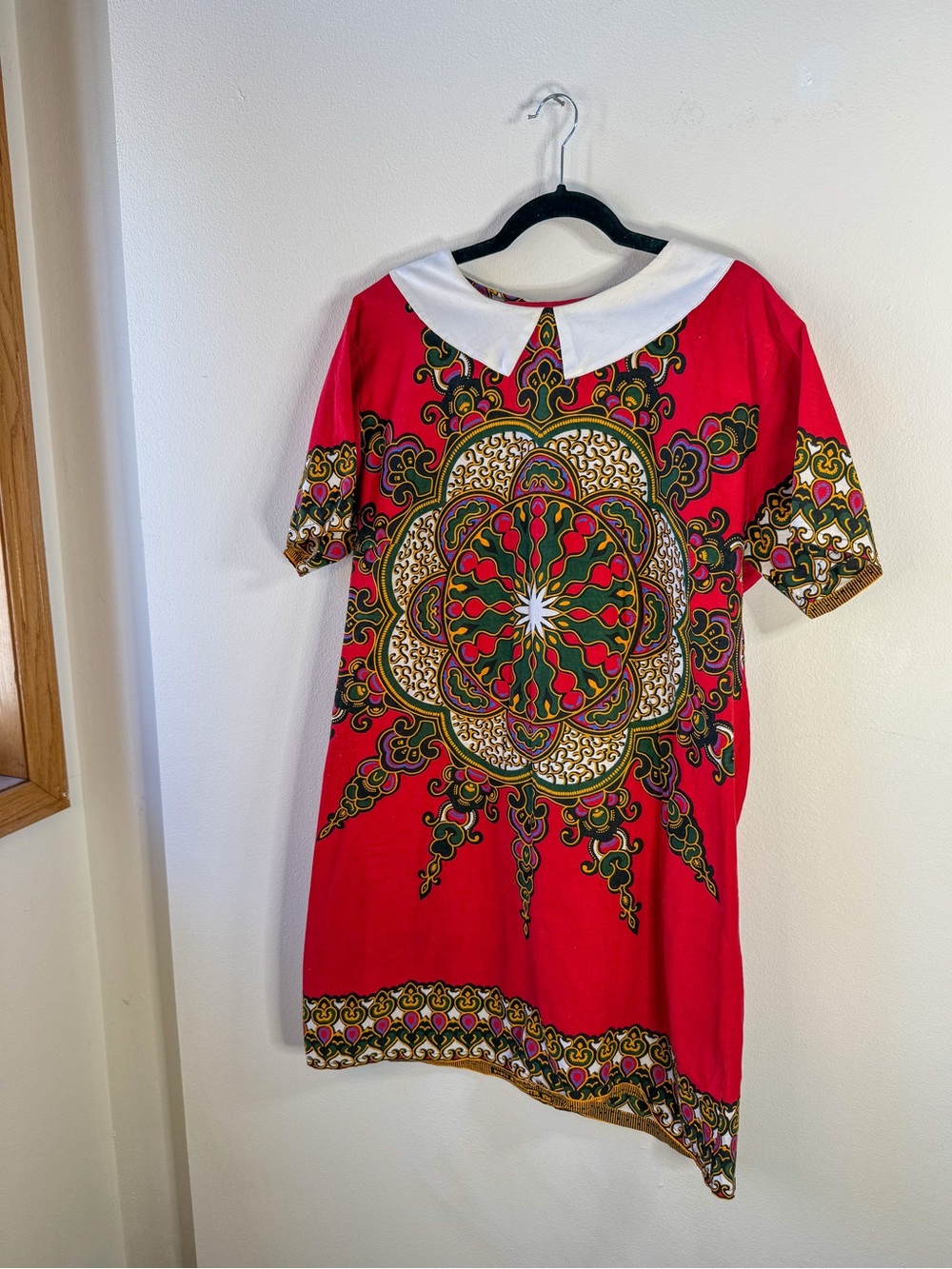 Grass-Fields African Wax Print Preppy Dress in Red